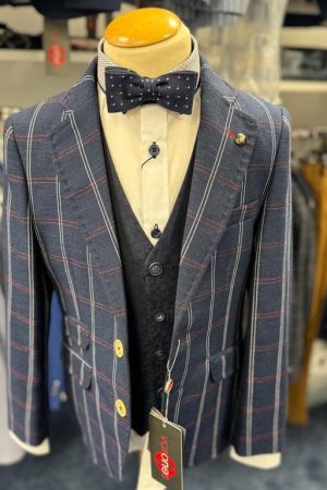 One Varones Boys Blazer Navy & Red Check